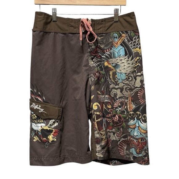 Billabong Mexico Bali Lotus Flower Cobra Snake Eagle Talon Surf Board Shorts 32 - Picture 1 of 16